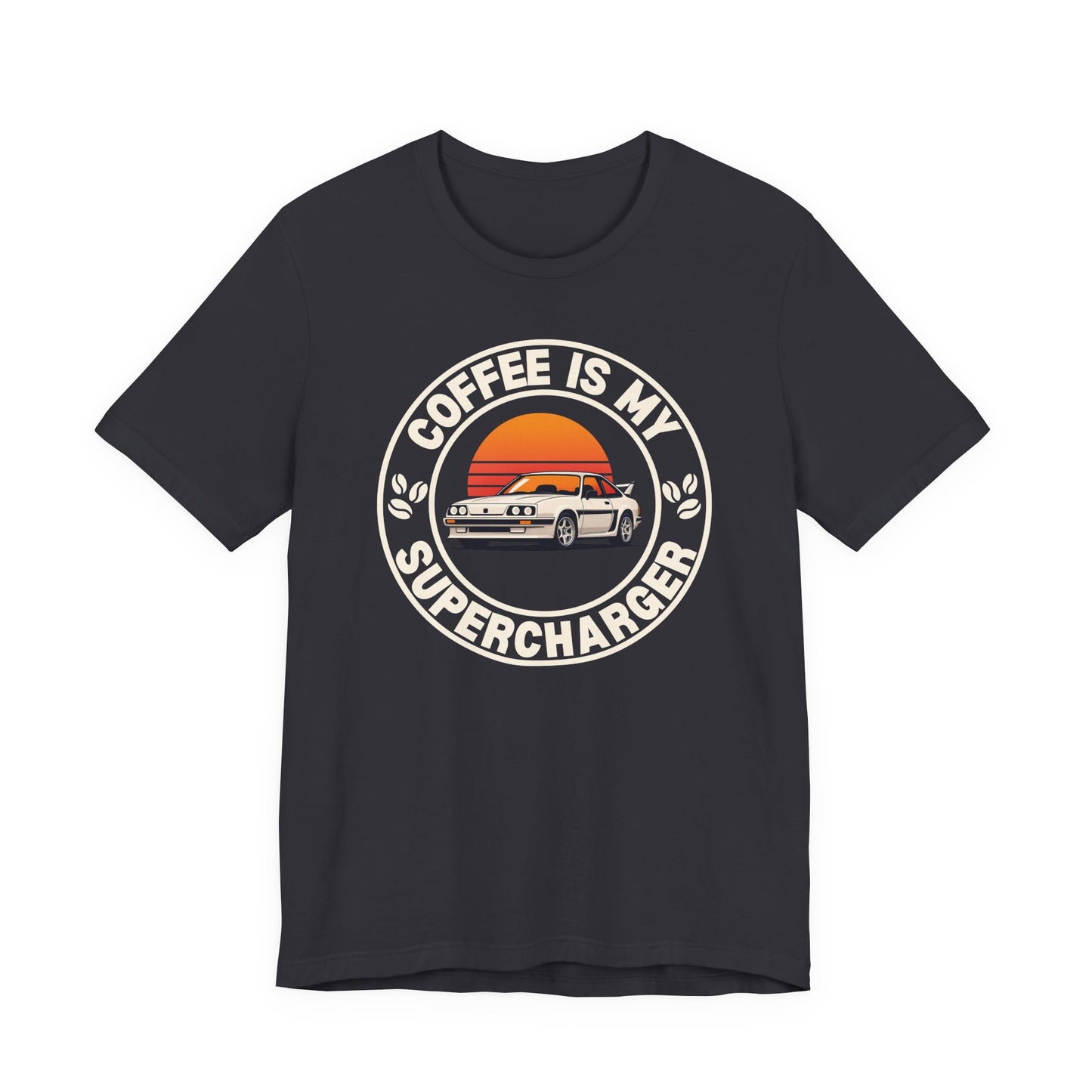 Classic Car Tee — “My Coffee Is My Supercharger” Vintage Sunset T‑Shirt